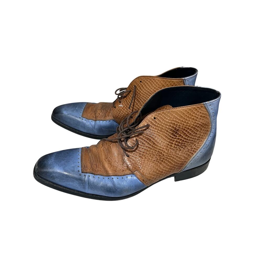 Doucal’s Italy Leather Chukka Boots 44.5 Blue Brown Brogue Designer Shoes